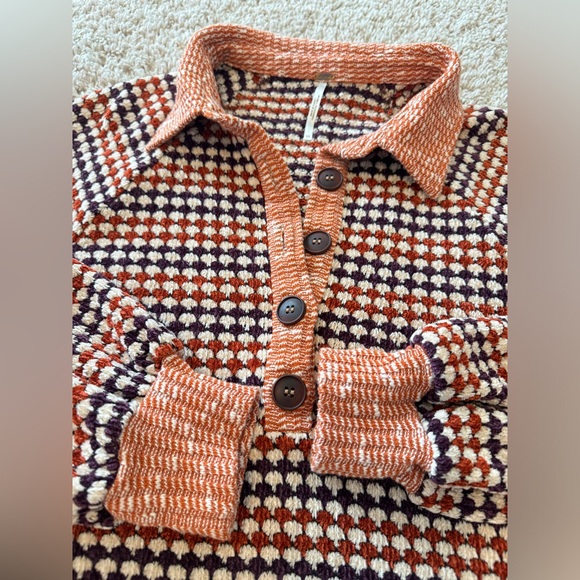 Free People Orange/Purple Chenille Knit Houndstooth Checkered Patterned Dress XS - Picture 11 of 15